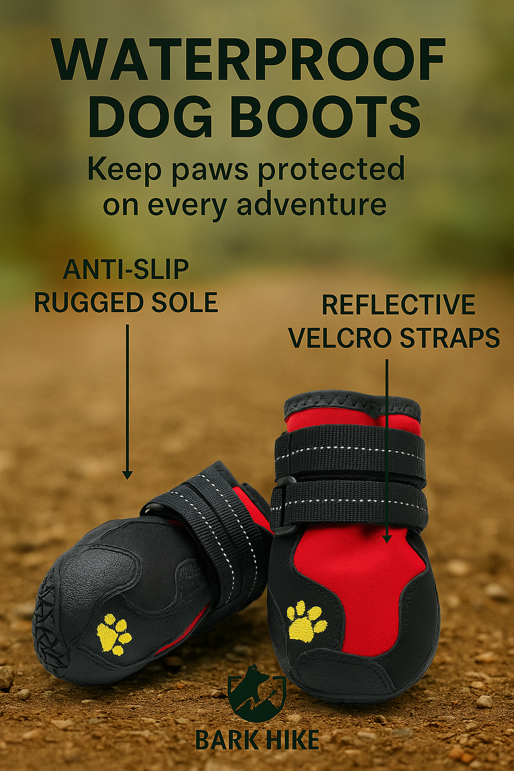 Bark Hike™ Trail-Guard Dog Boots – Waterproof, Anti-Slip & Protective