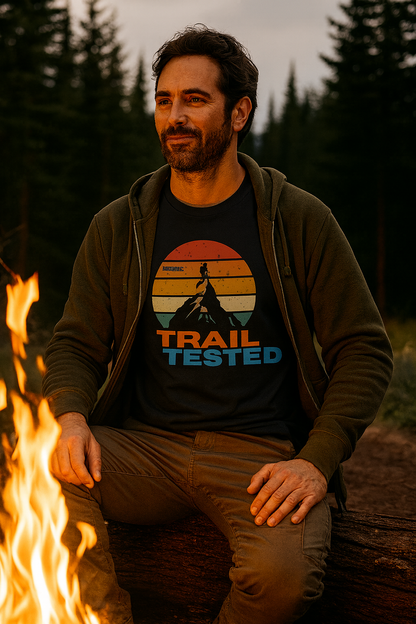 Trail Tested™ T-Shirt – Retro Mountain Graphic Tee for Hikers & Dog Lovers | Bark Hike